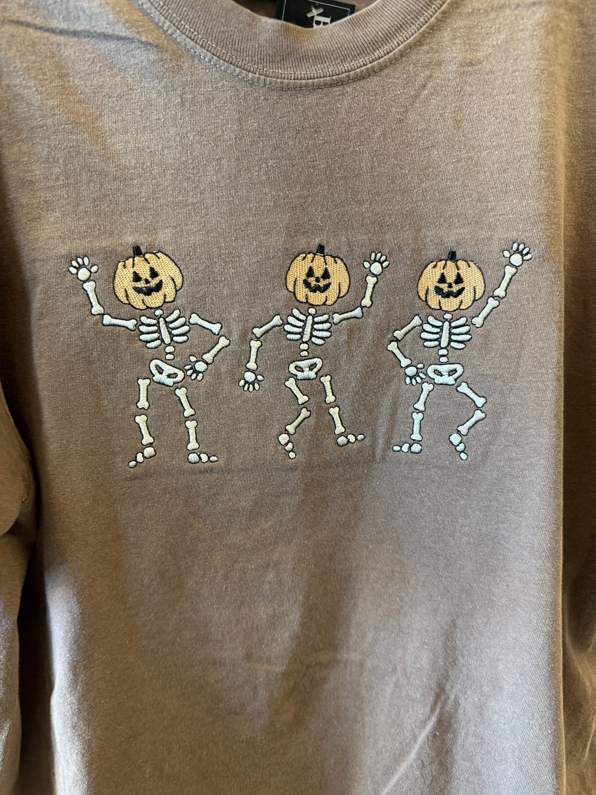 Skeleton w/ Pumpkin Head Embroidery Tee