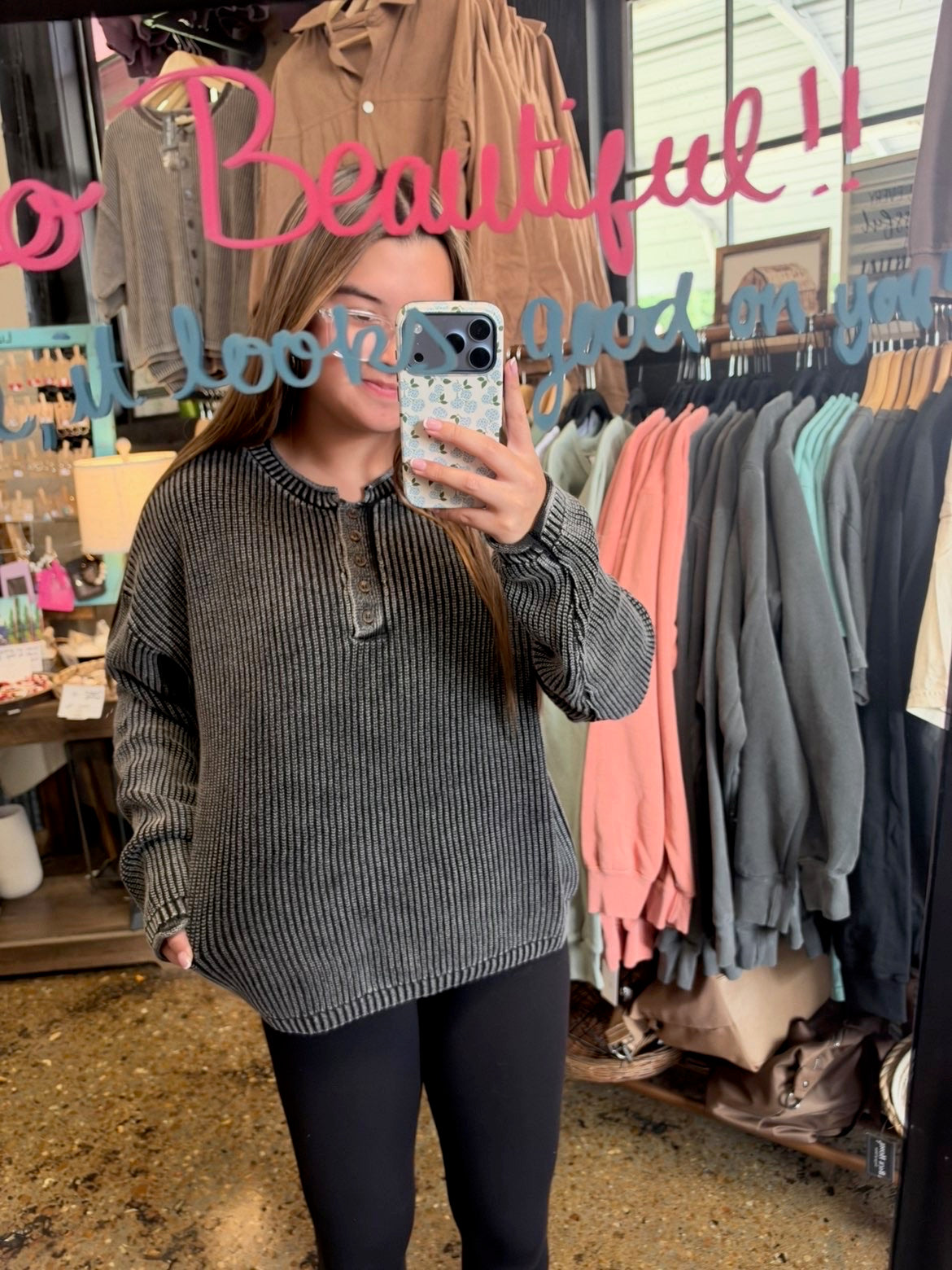 Charcoal Ribbed Knit Sweater