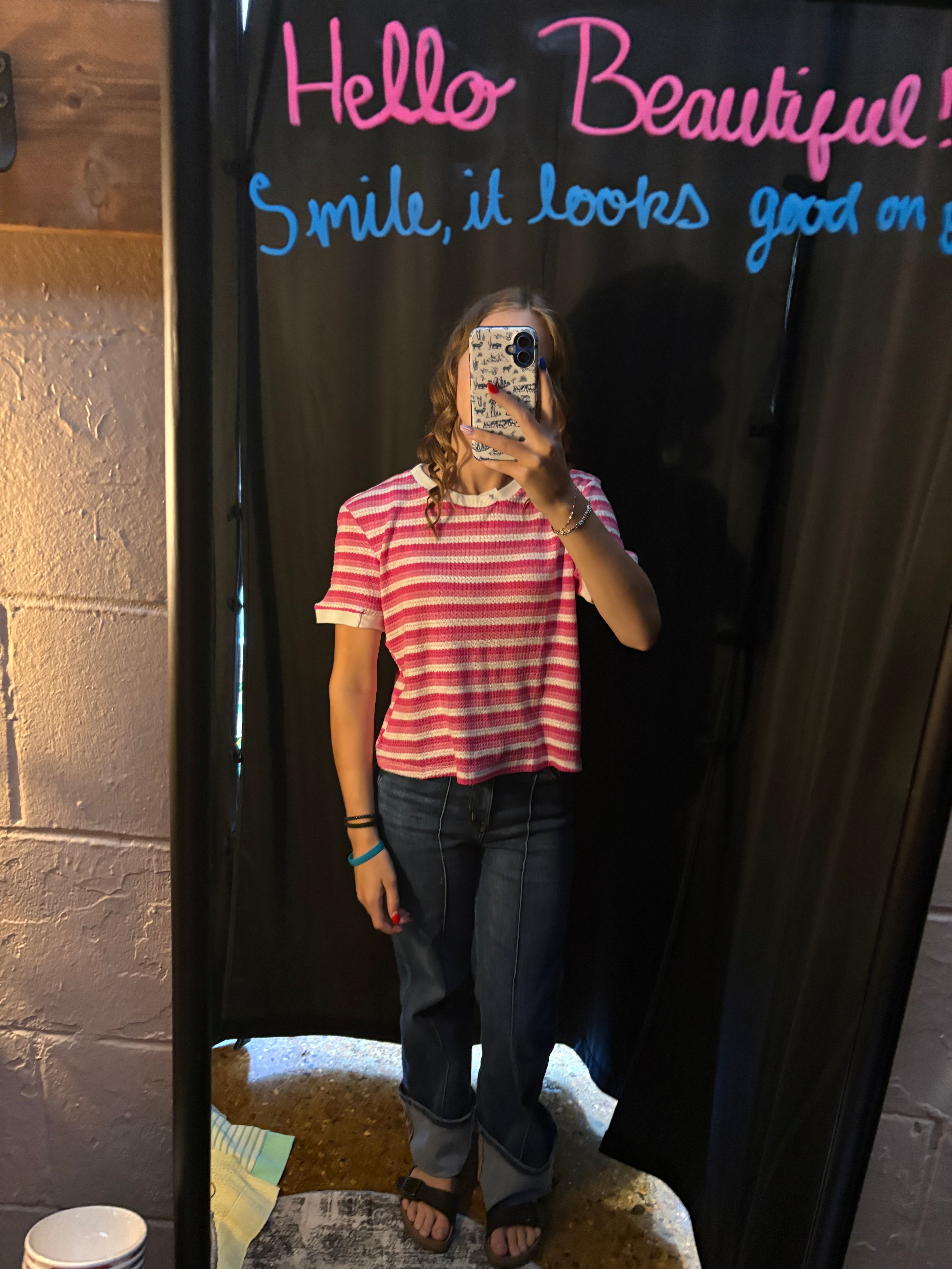 Pink Stripe Knit Short Sleeve Top