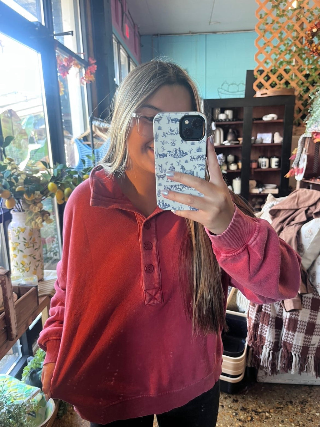 Dark Red Mineral Wash Button-Up