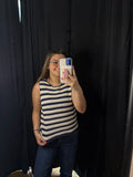Navy Blue & White Striped Knit Tank