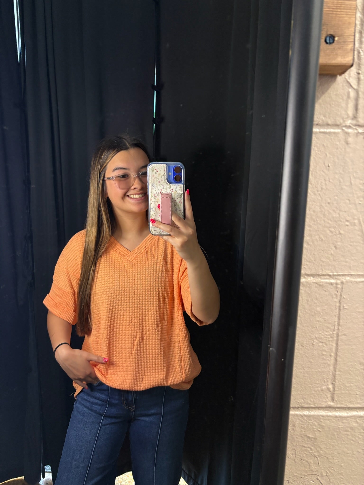 Grapefruit Orange Waffle V Neck