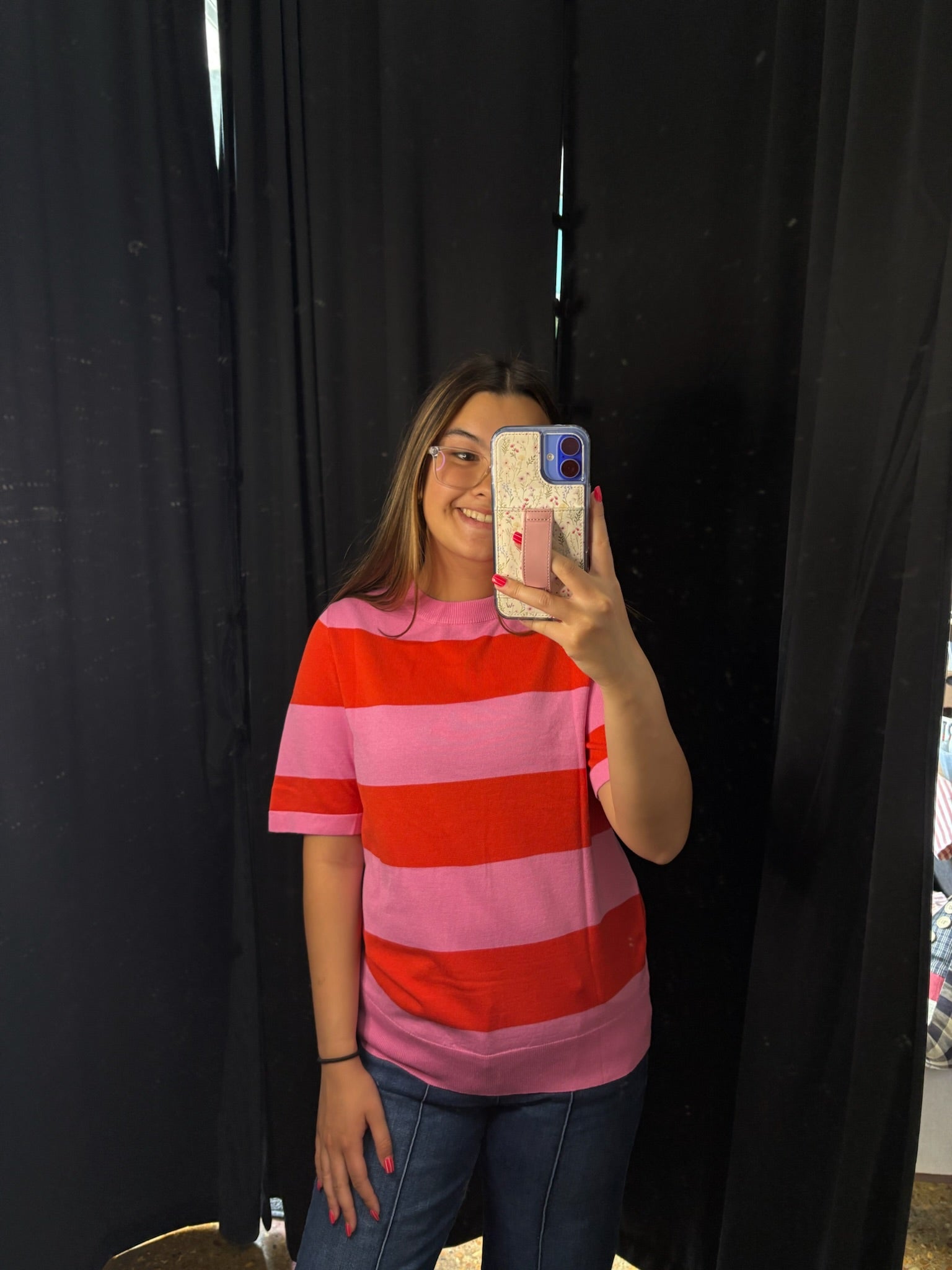 Bright Pink/Orange Striped Top