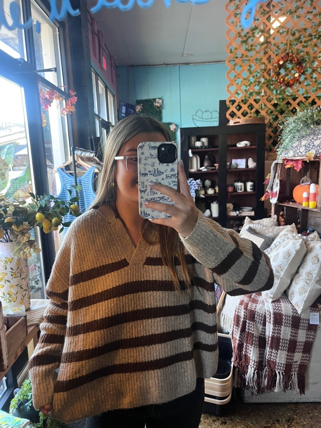 Tan/Mocha Striped Sweater