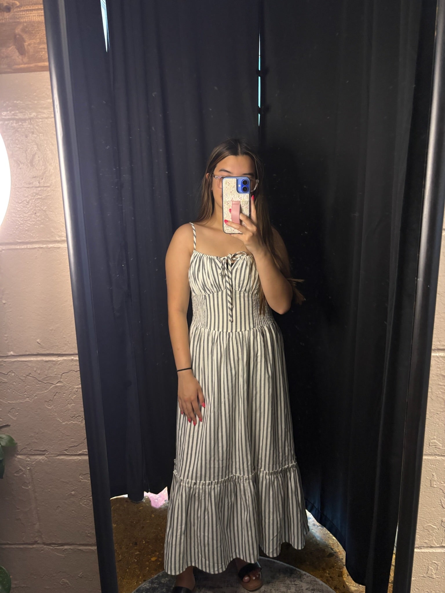 BLK/WHT Striped Midi Dress