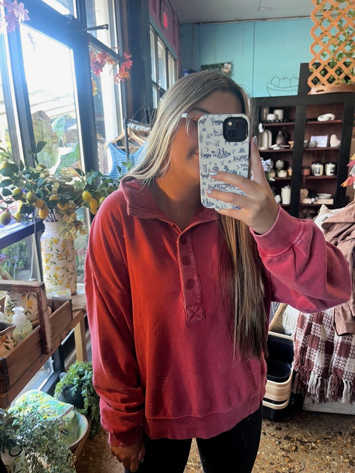 Dark Red Mineral Wash Button-Up