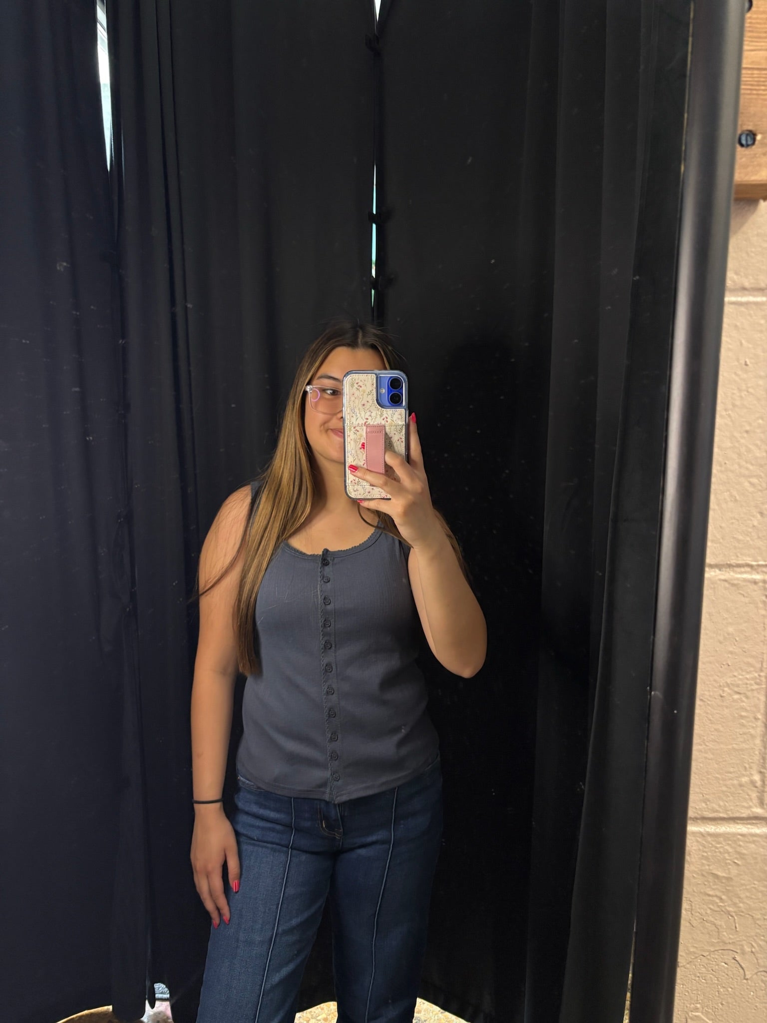 Button Down Navy Tank