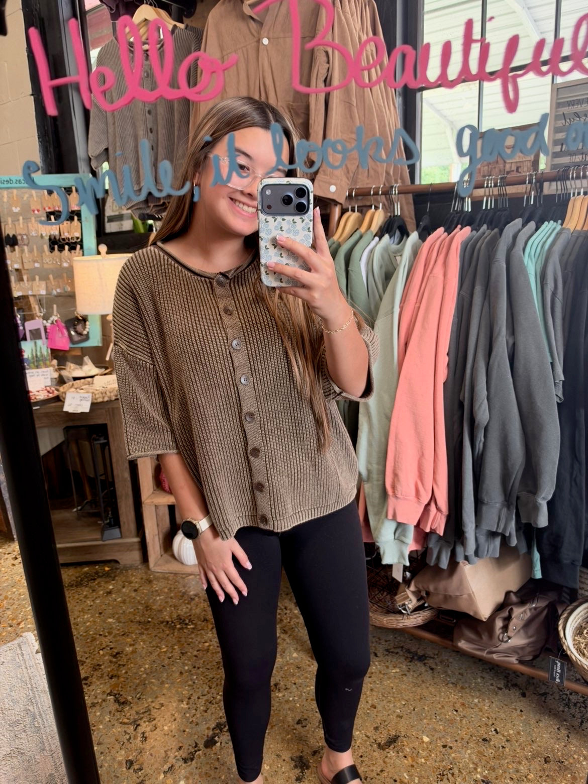 Dark Brown Ribbed Short Sleeve Top
