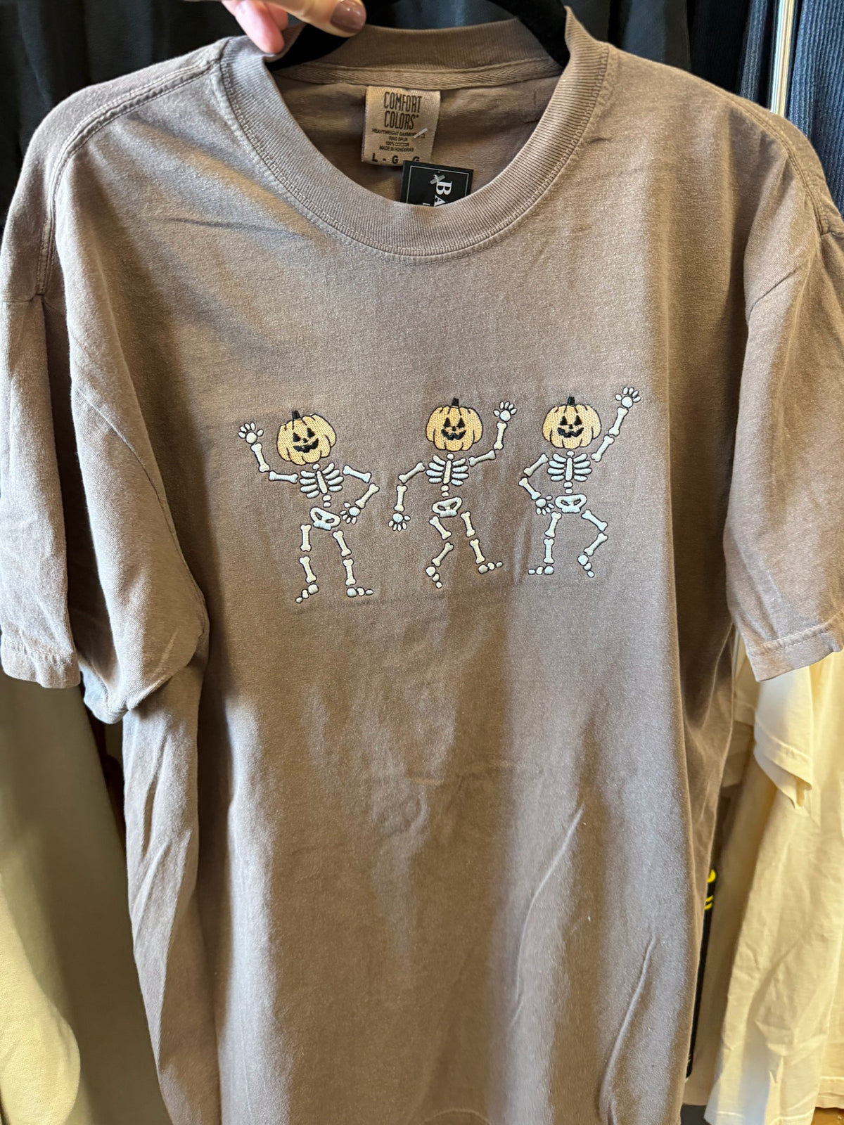 Skeleton w/ Pumpkin Head Embroidery Tee