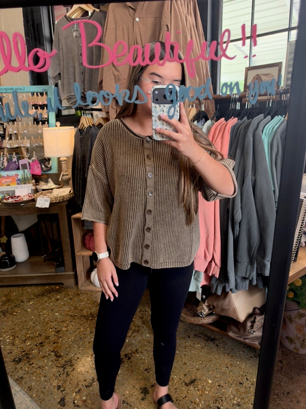 Dark Brown Ribbed Short Sleeve Top