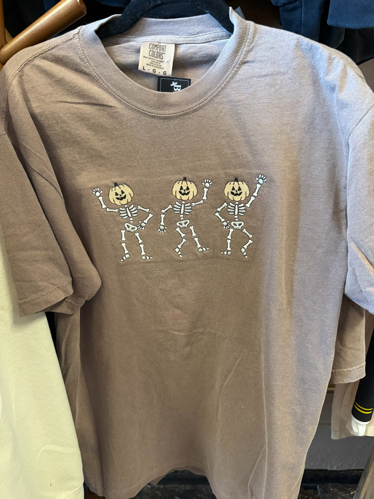 Skeleton w/ Pumpkin Head Embroidery Tee