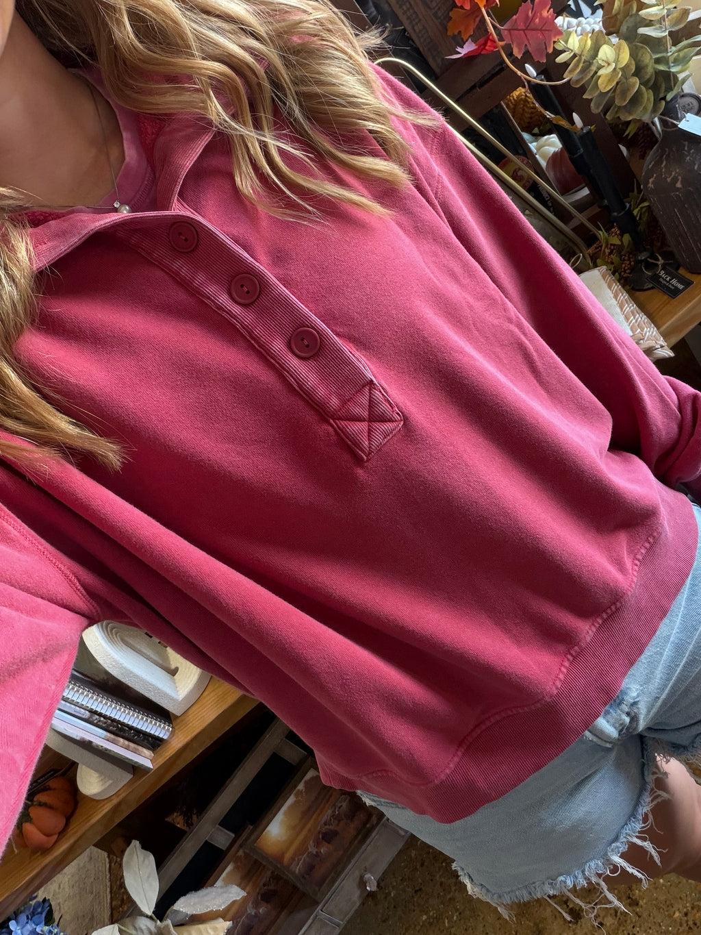 Dark Red Mineral Wash Button-Up