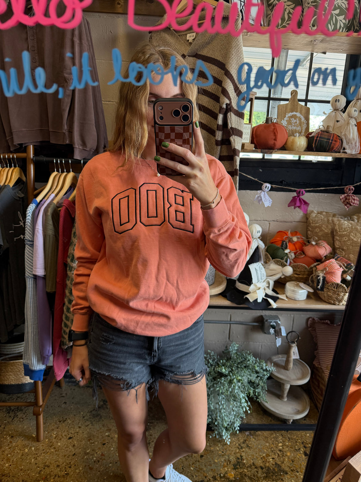 Orange BOO Embroidered Sweatshirt