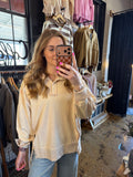 Beige Side Slit Sweatshirt
