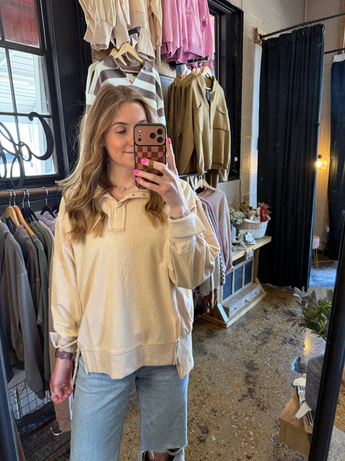 Beige Side Slit Sweatshirt
