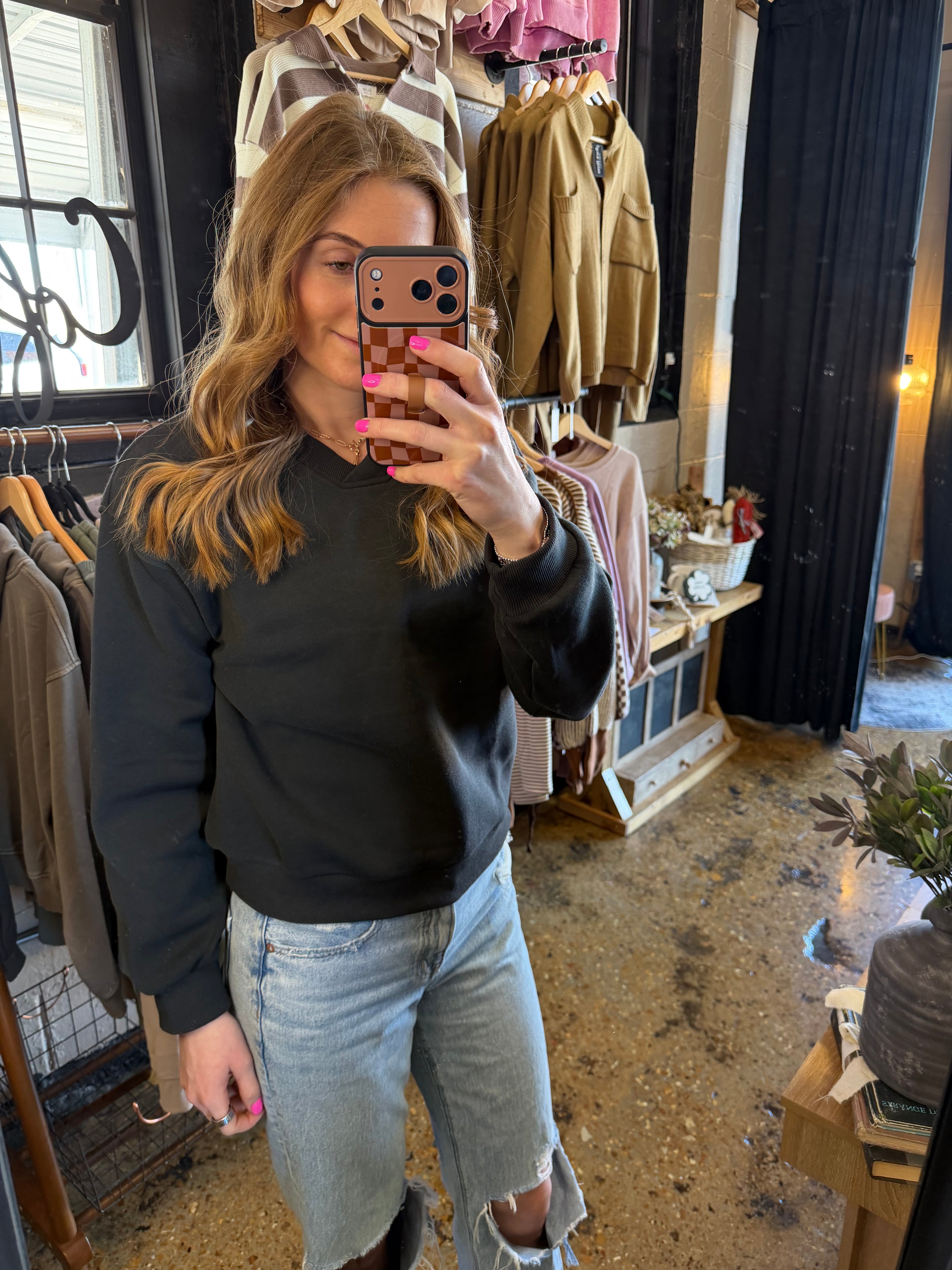 Black V Neck Sweatshirt