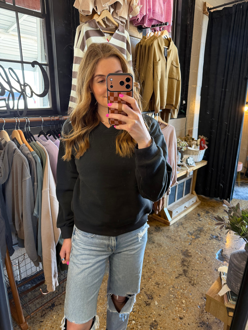 Black V Neck Sweatshirt