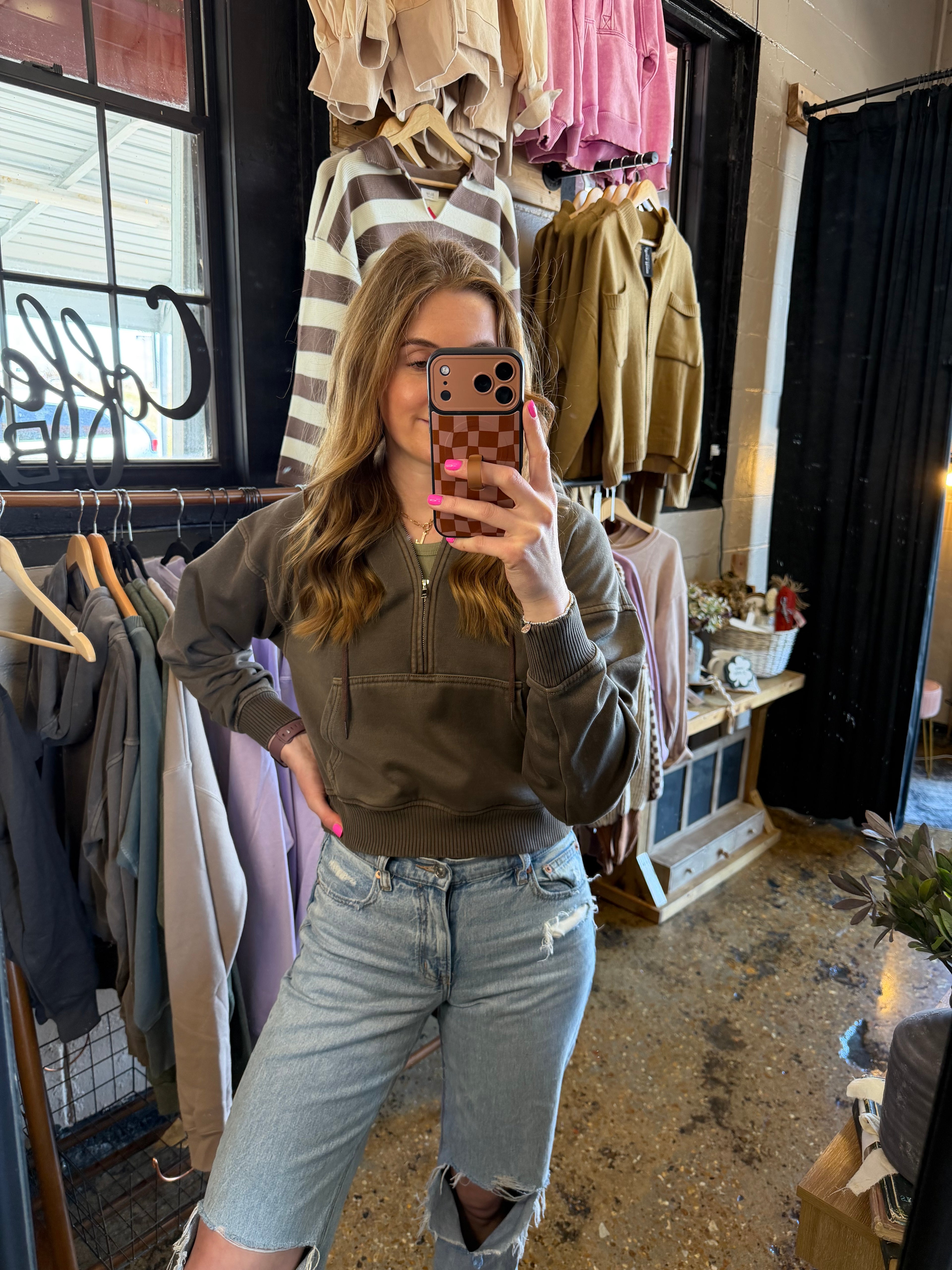 Brown Quarter Zip Hoodie