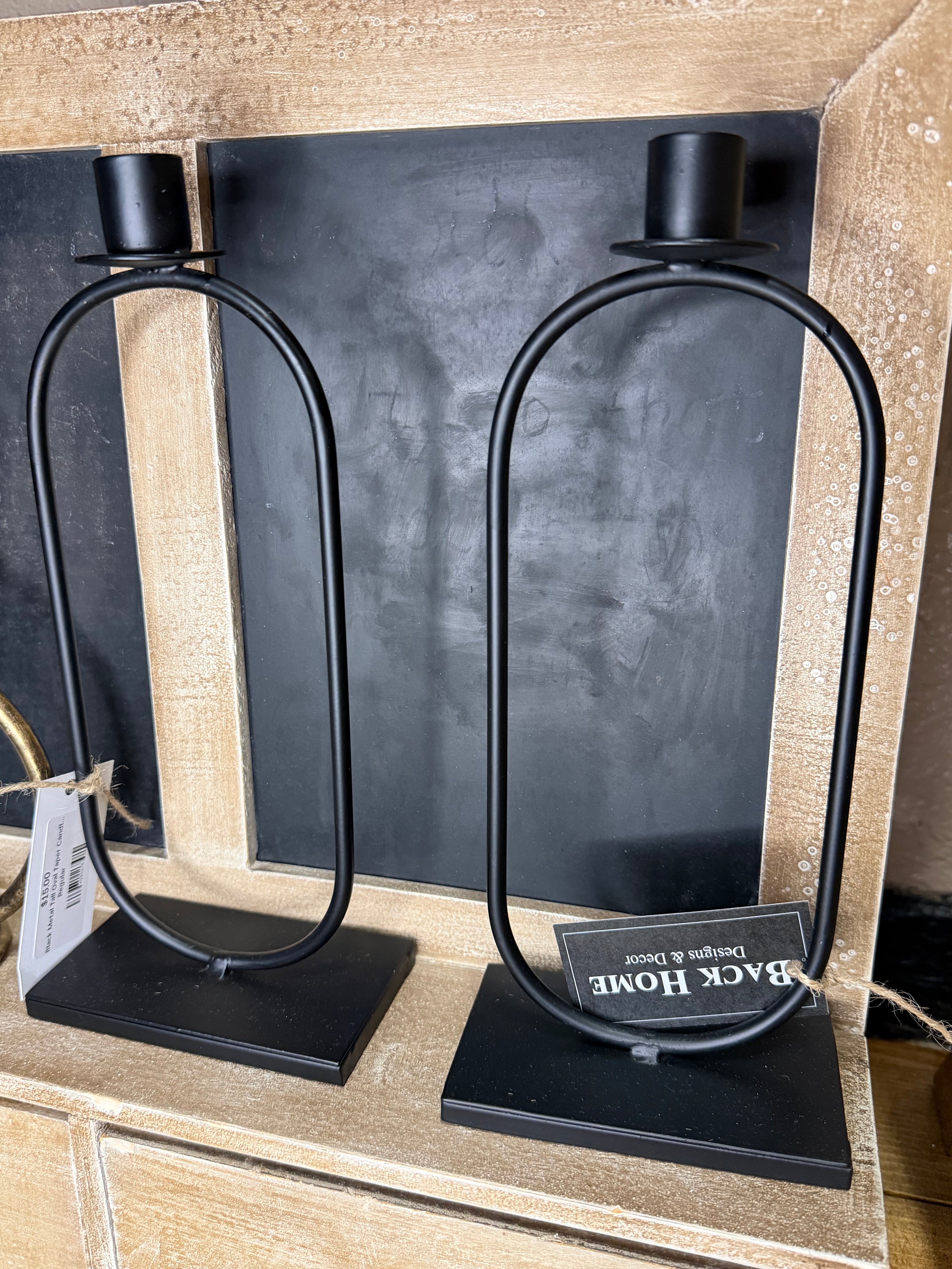 Black Metal Tall Oval Taper Candle Holder