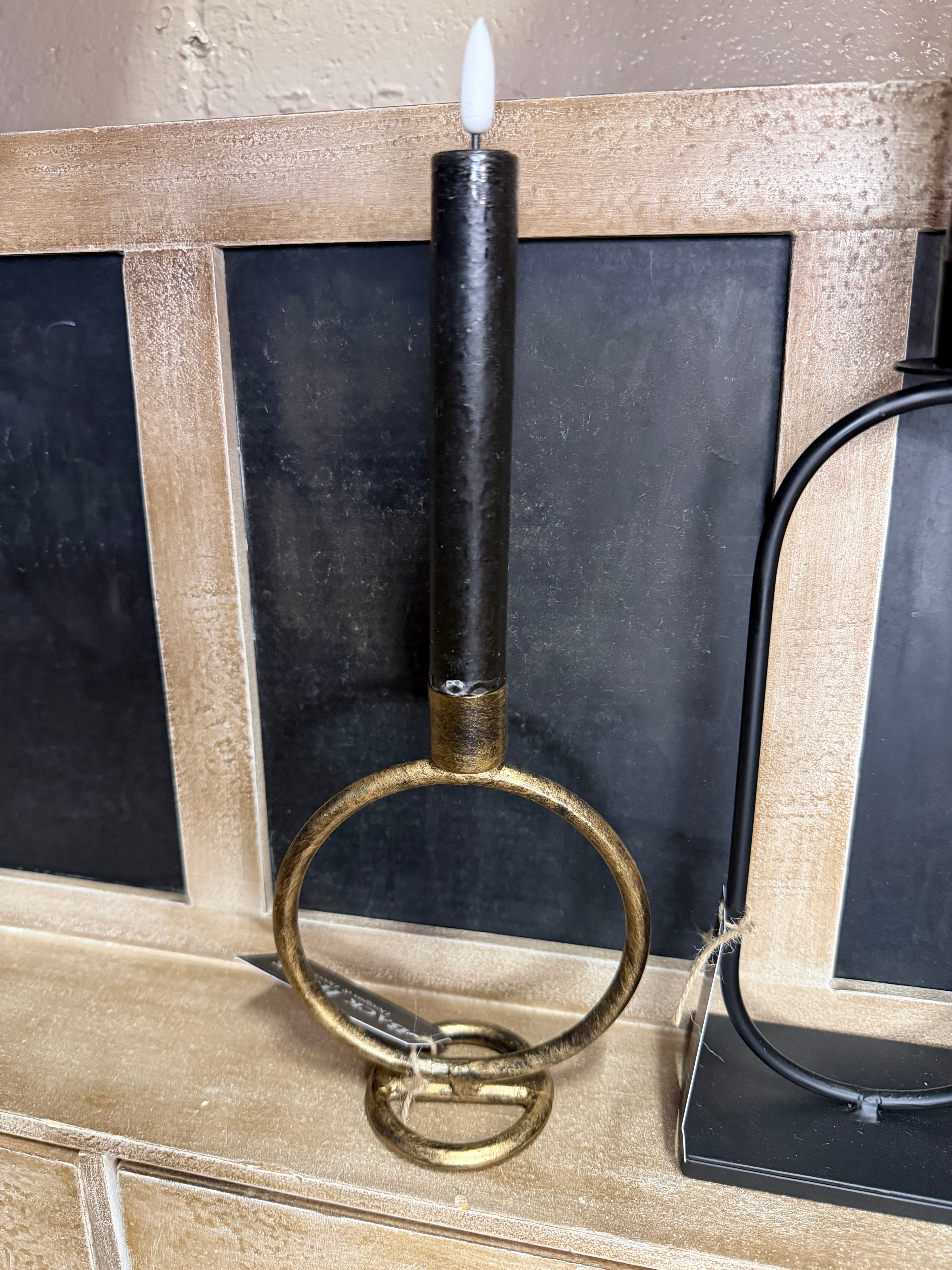 Foreside Home & Garden Brass Round Sculpture Taper Candle Holder Metal