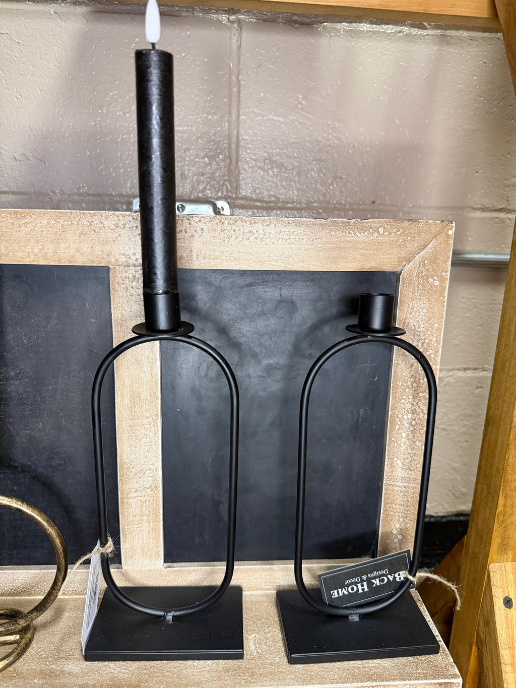 Black Metal Tall Oval Taper Candle Holder