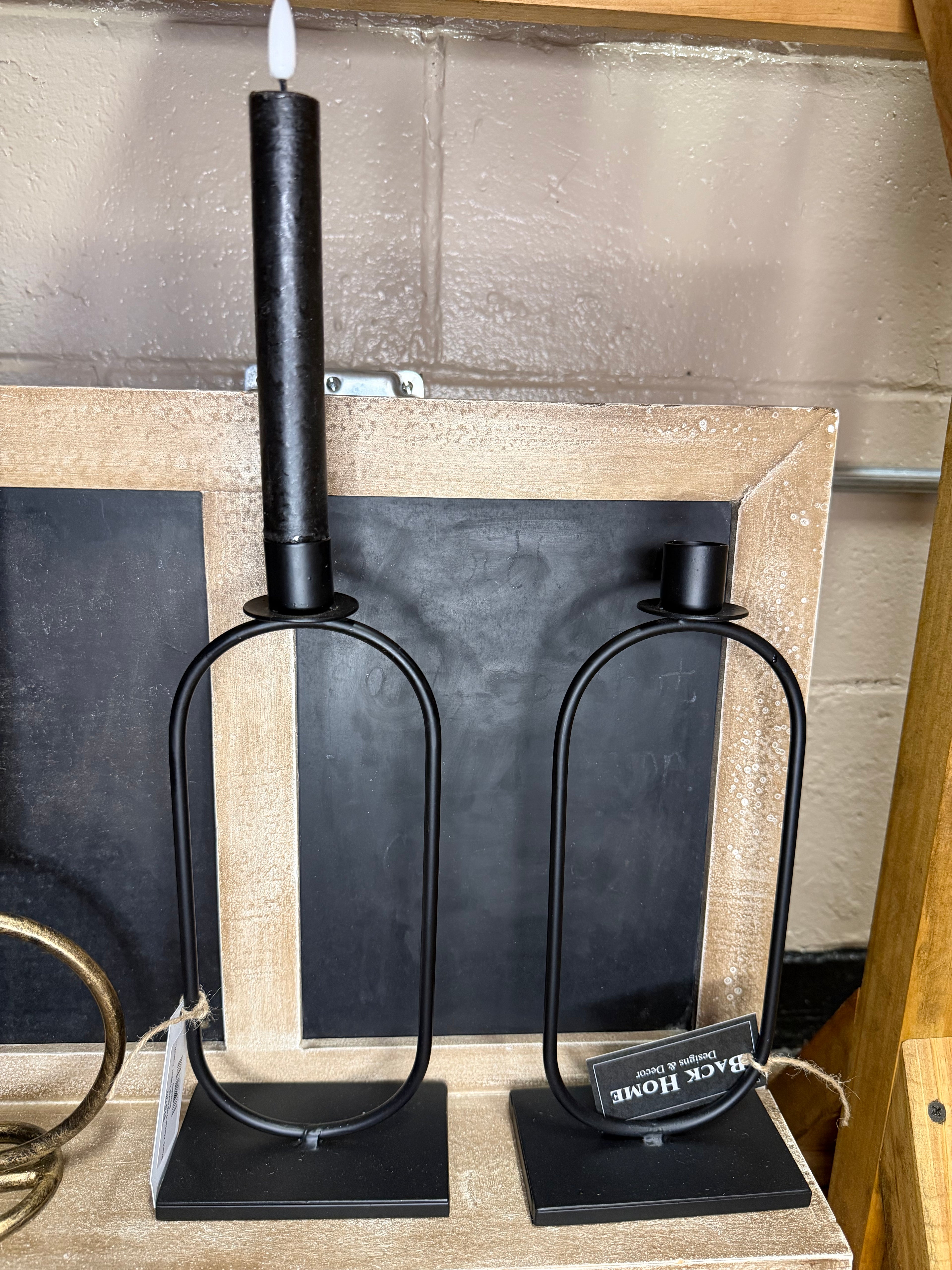 Black Metal Tall Oval Taper Candle Holder