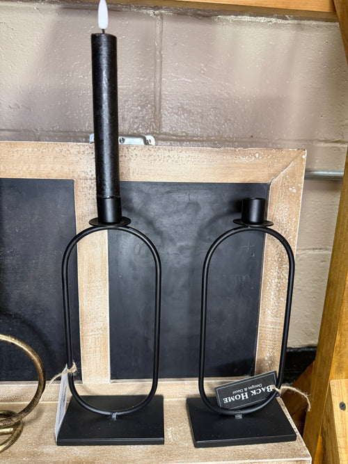 Black Metal Tall Oval Taper Candle Holder