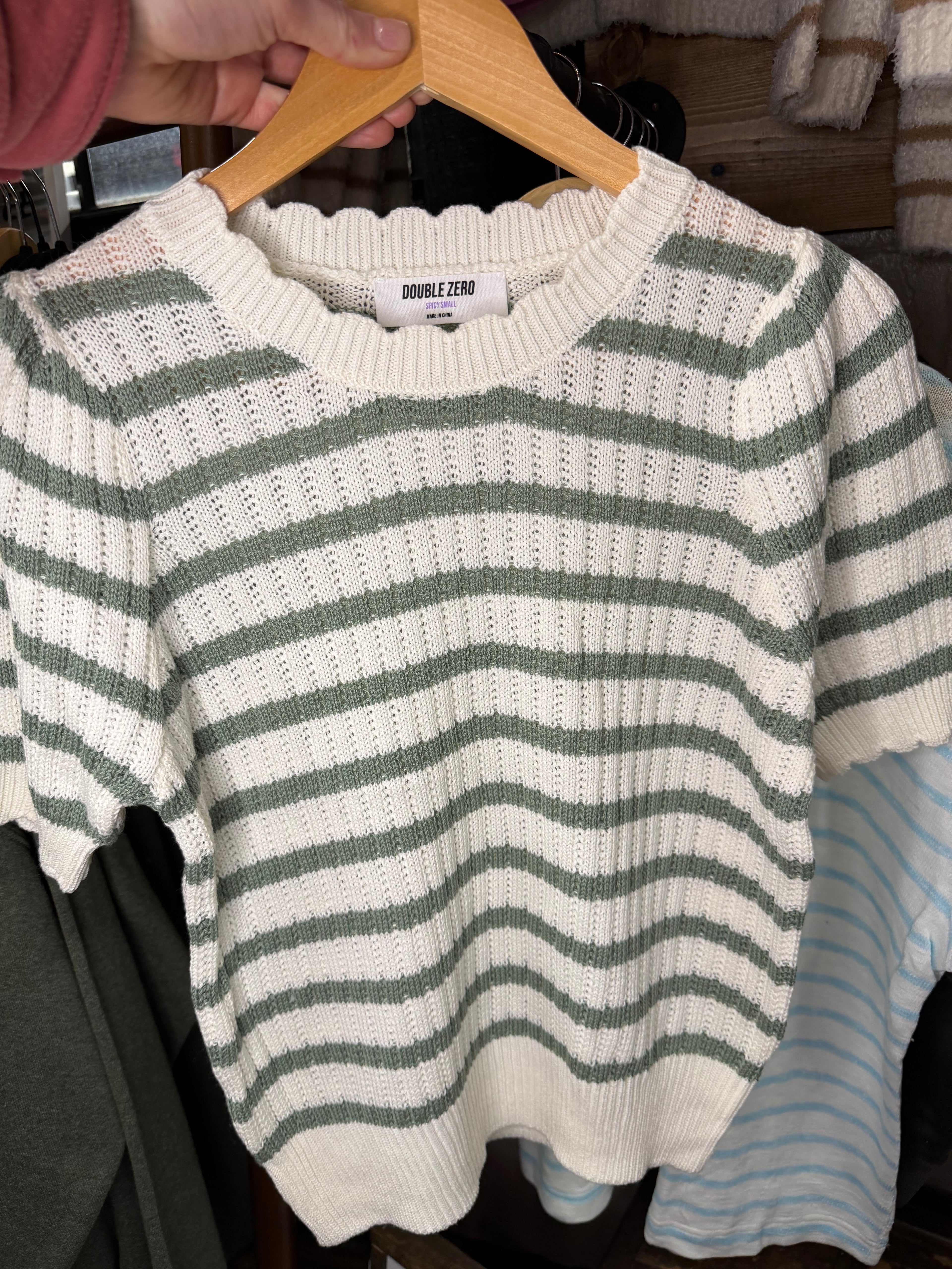 Green Scalloped Knit Top